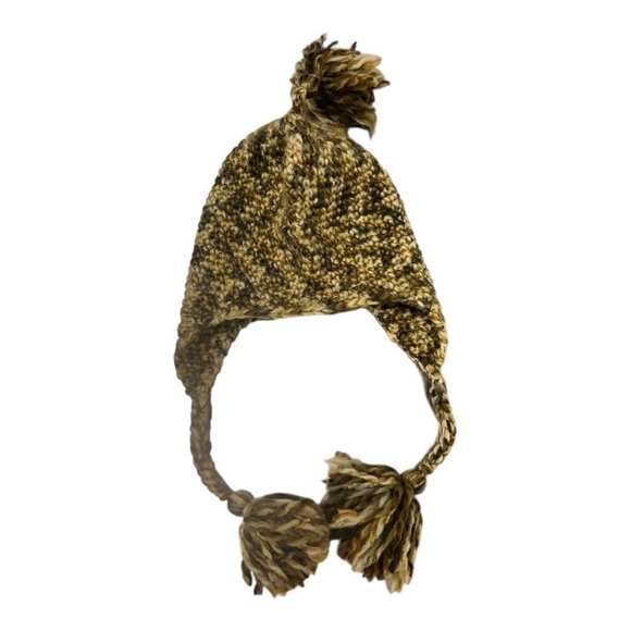 D&Y Multicolor Wool Blend Knit Trapper Hat Pom Pom Beanie Earthy colors neutral - Picture 2 of 7